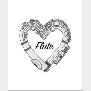 Love Flute Heart-Shaped Doodle For Flutists Posters and Art